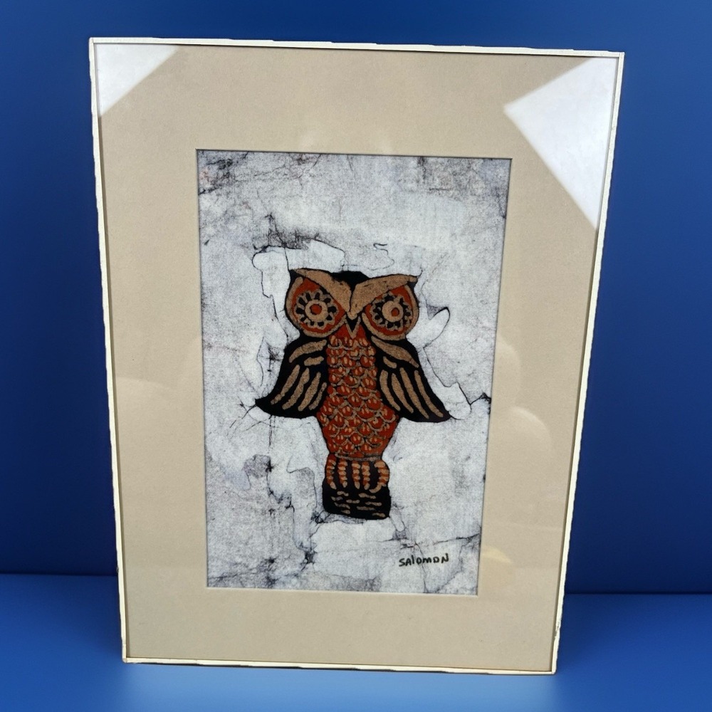 MARILYN SALOMON Original Signed Batik Painting Owl Bird - Listed Artist